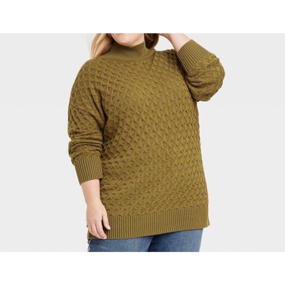 NWOT Knox Rose Green Chunky 3D knit Pullover Mock Neck Sweater Size S - Picture 1 of 13